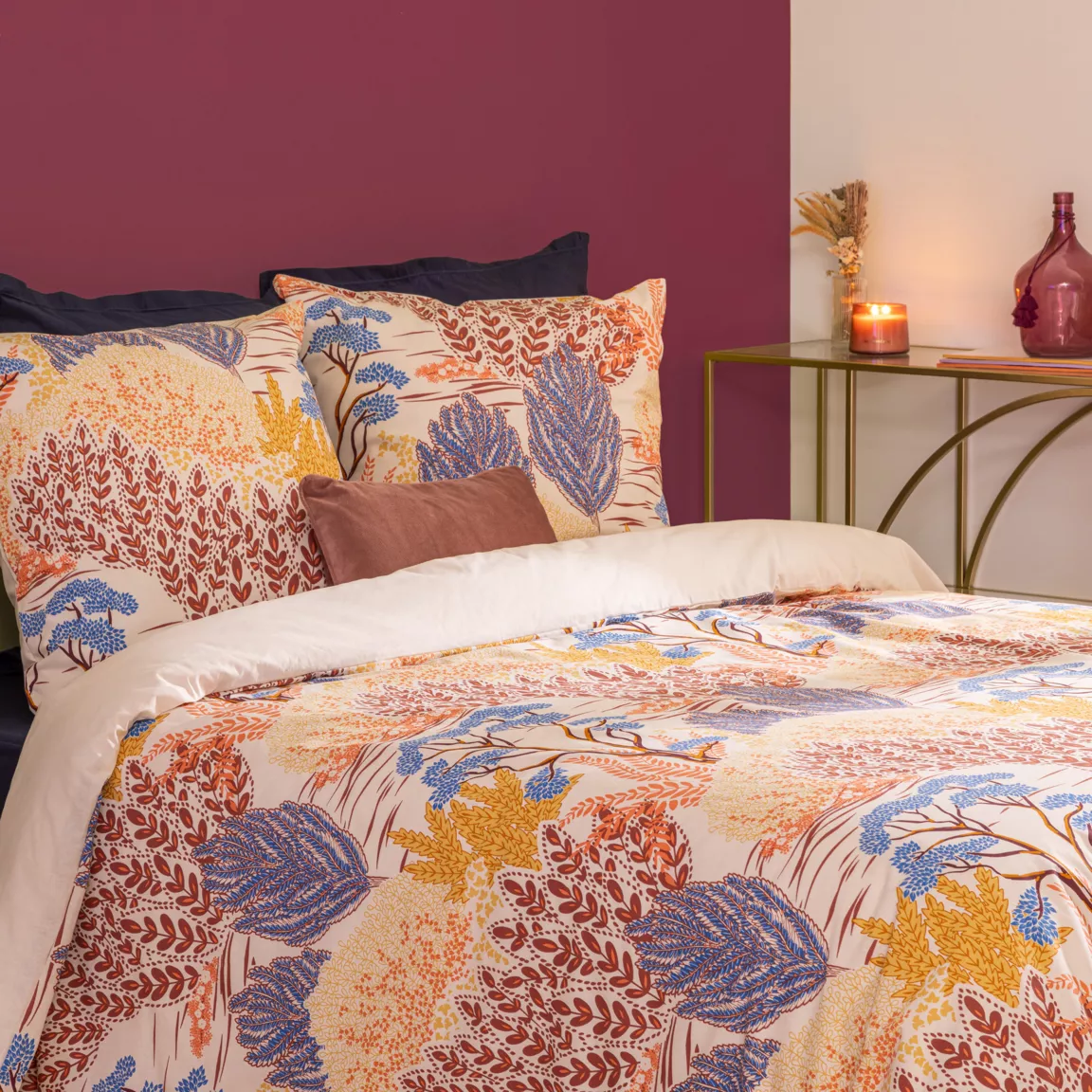 Housse de couette et deux taies coton (240 x 220 cm) Walaa Multicolore
