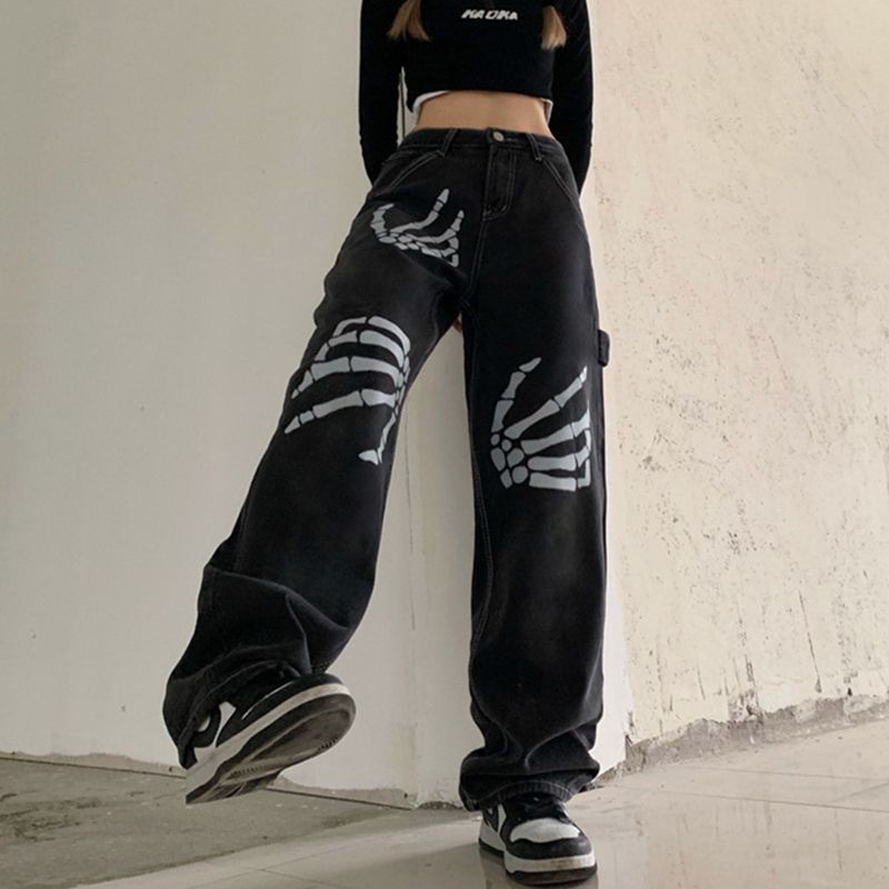 Banash - Wijde jeans met hoge taille en skeletprint