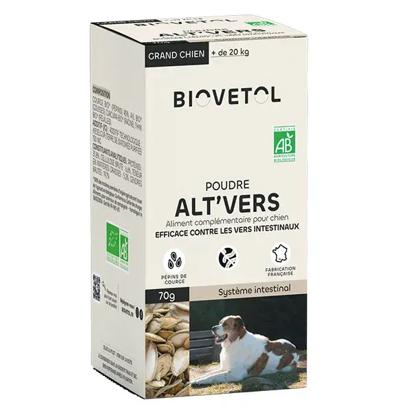 Biovetol - Alimento para o Bem-Estar - Alt'vers em Pó Orgânico para Cães de Grande Porte (>20kg) - 70g