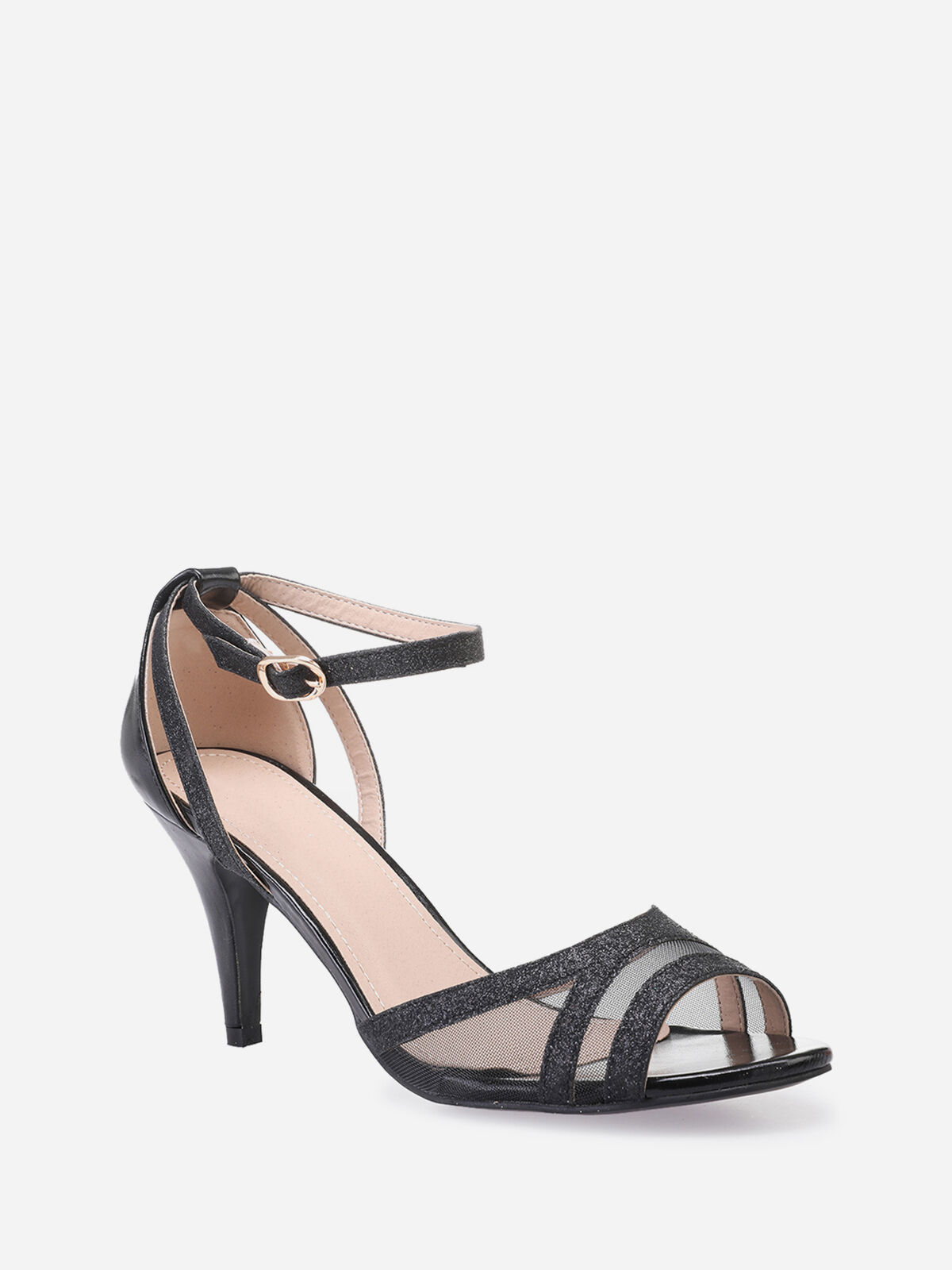Sandales à paillettes et bride en tulle grandes tailles- Noir