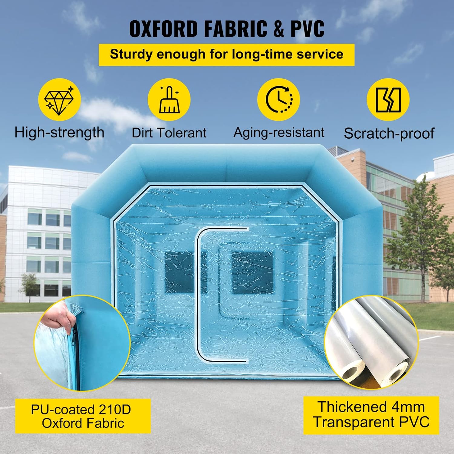 VEVOR Aufblasbares Spritzkabinenzelt nach Maß, Aufblasbares Lackierkabinenzelt 750 W + 350 W Auto Lackierkabine Arbeitsplatz 210D Oxford-Gewebe mit 2 Gebläsen 4 x 2,5 x 2,2 m Blau Autoparkgarage