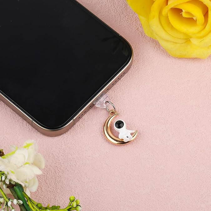 (2er Set) USB C Anhänger Anti Staub Alu Schutzstecker Anschlusskappen für Smartphones - Mond und Stern