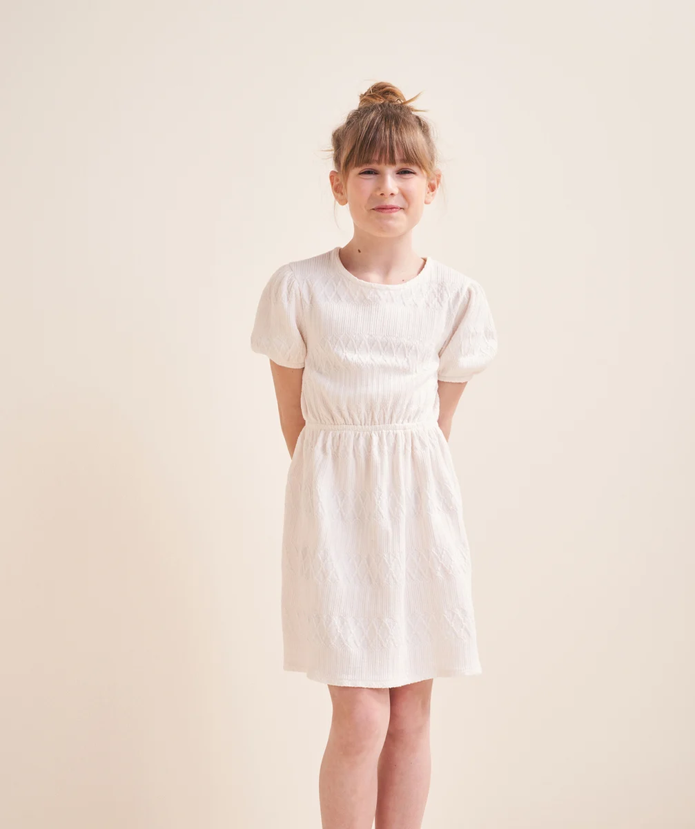 robe tricot manches courtes fille en fibres recyclées écrue
