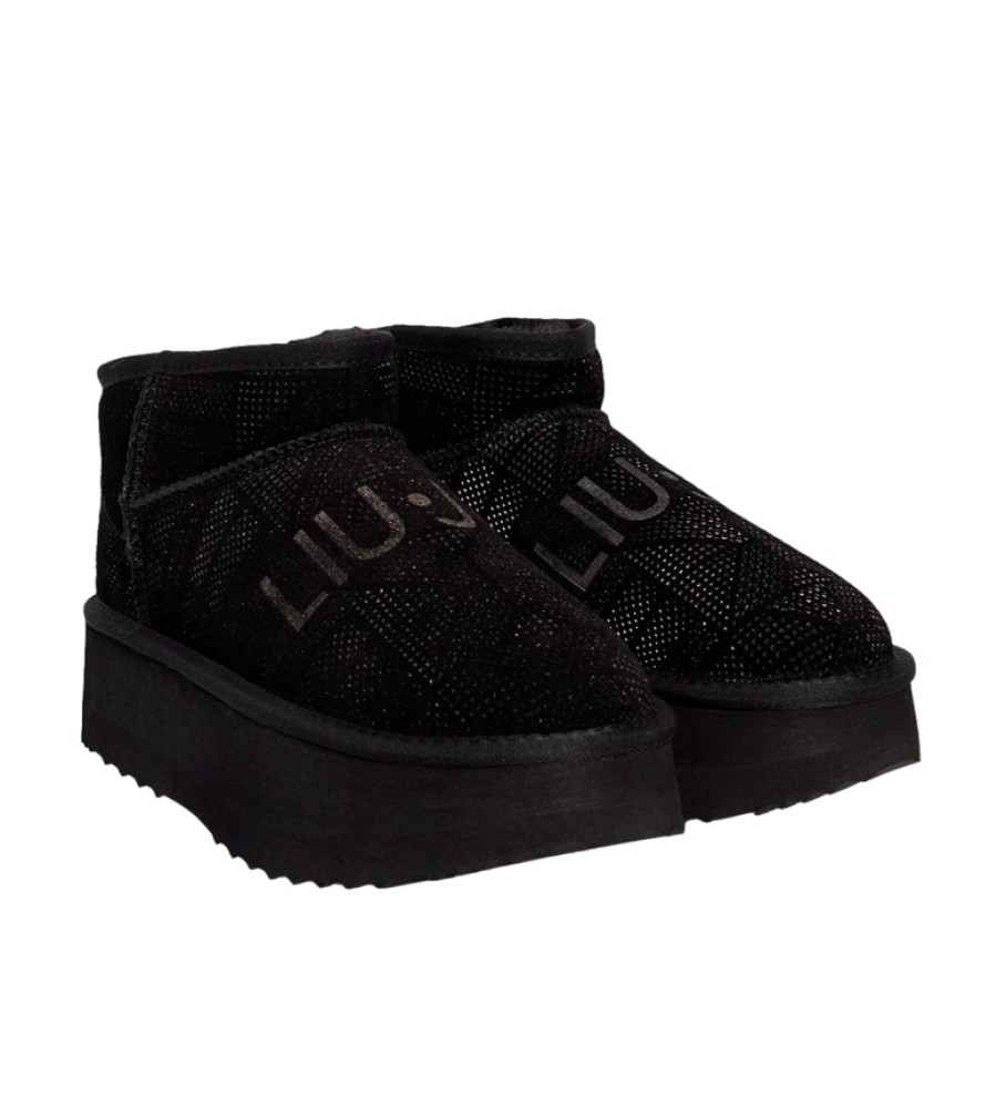 Botas de tornozelo Liu Jo em couro, modelo Jane 01, pretas - Plataforma de 5 cm -