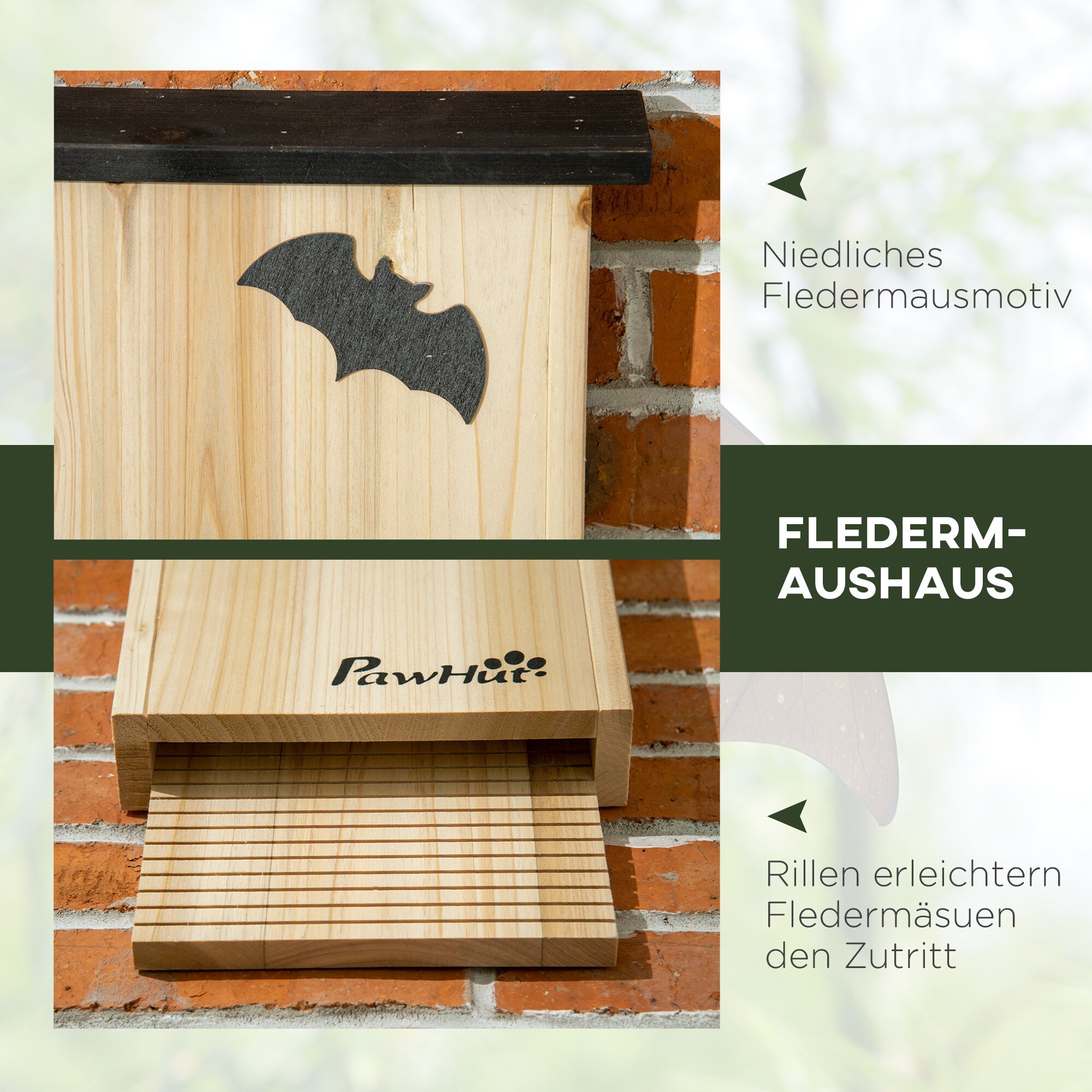 PawHut Fledermaushaus-Set für 2-3 Fledermäuse natur 25L x 6B x 37,5H cm