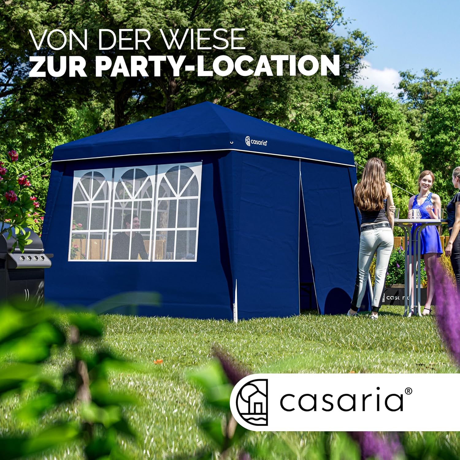 CASARIA® Pavillon Pop-Up 3x3m inkl. 4X Seitenteile Farbauswahl UV-Schutz 50+ inkl. Tasche wasserdicht faltbar Faltpavillon Zelt Festival Capri Blau