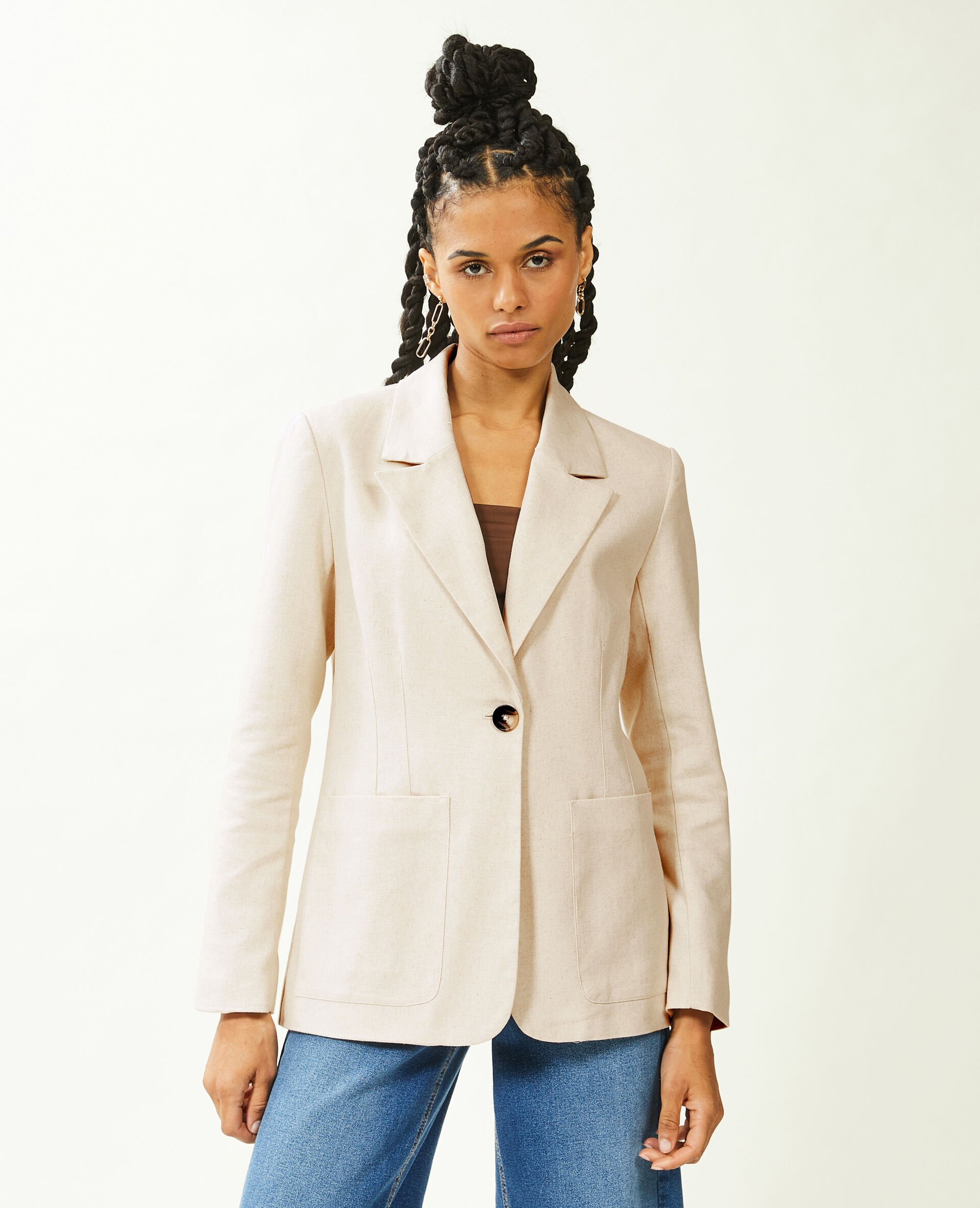 Veste blazer en toile avec lin - Écru