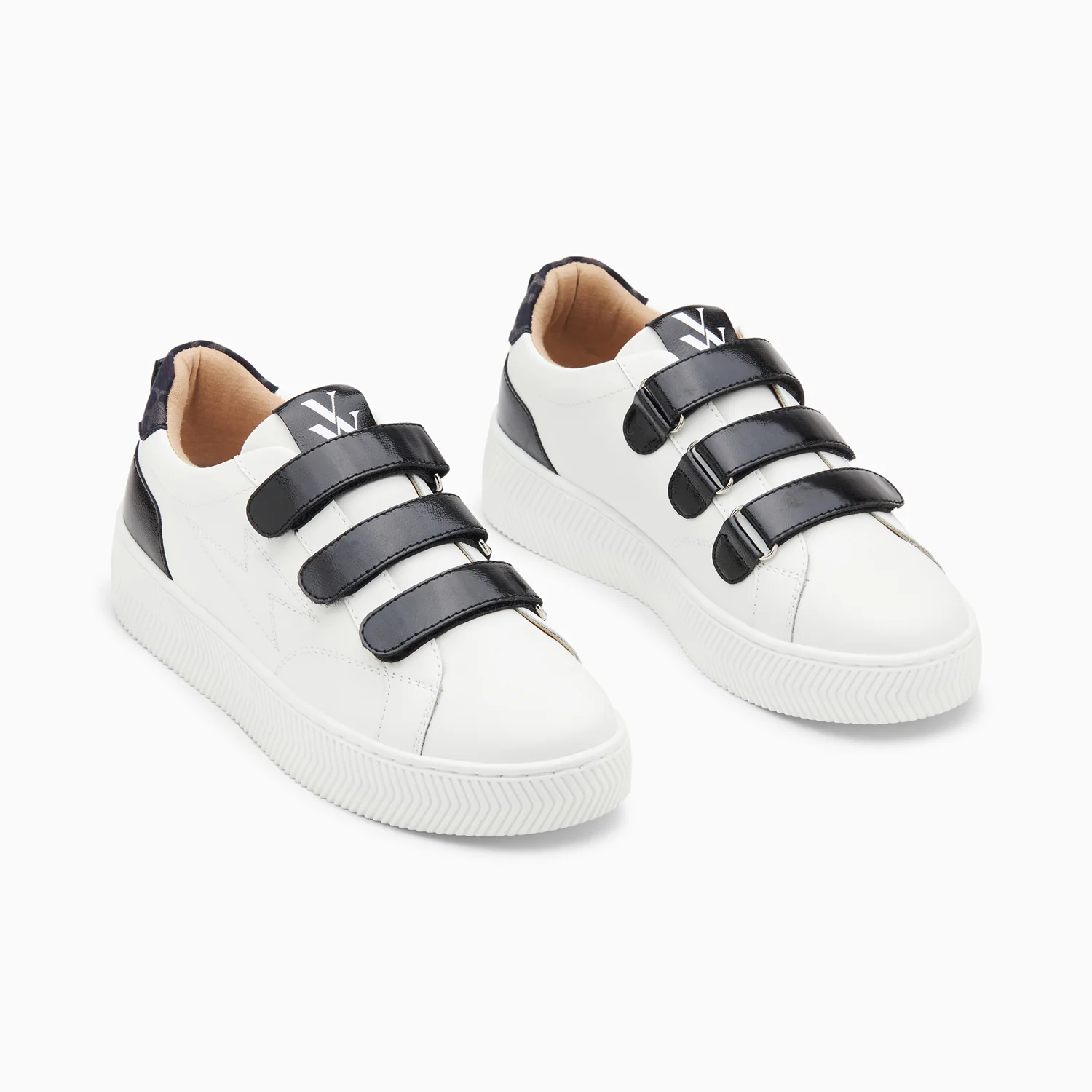 Sneakers-Baskets éclair Oxanna blanches à scratchs noirs