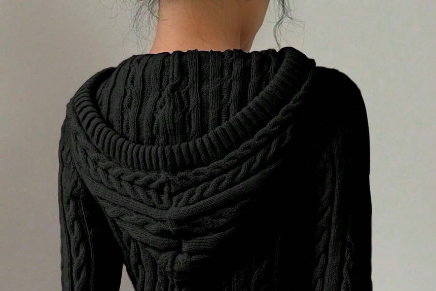 Genrovia - Effen kabelgebreide cropped cardigan met trekkoord en rits