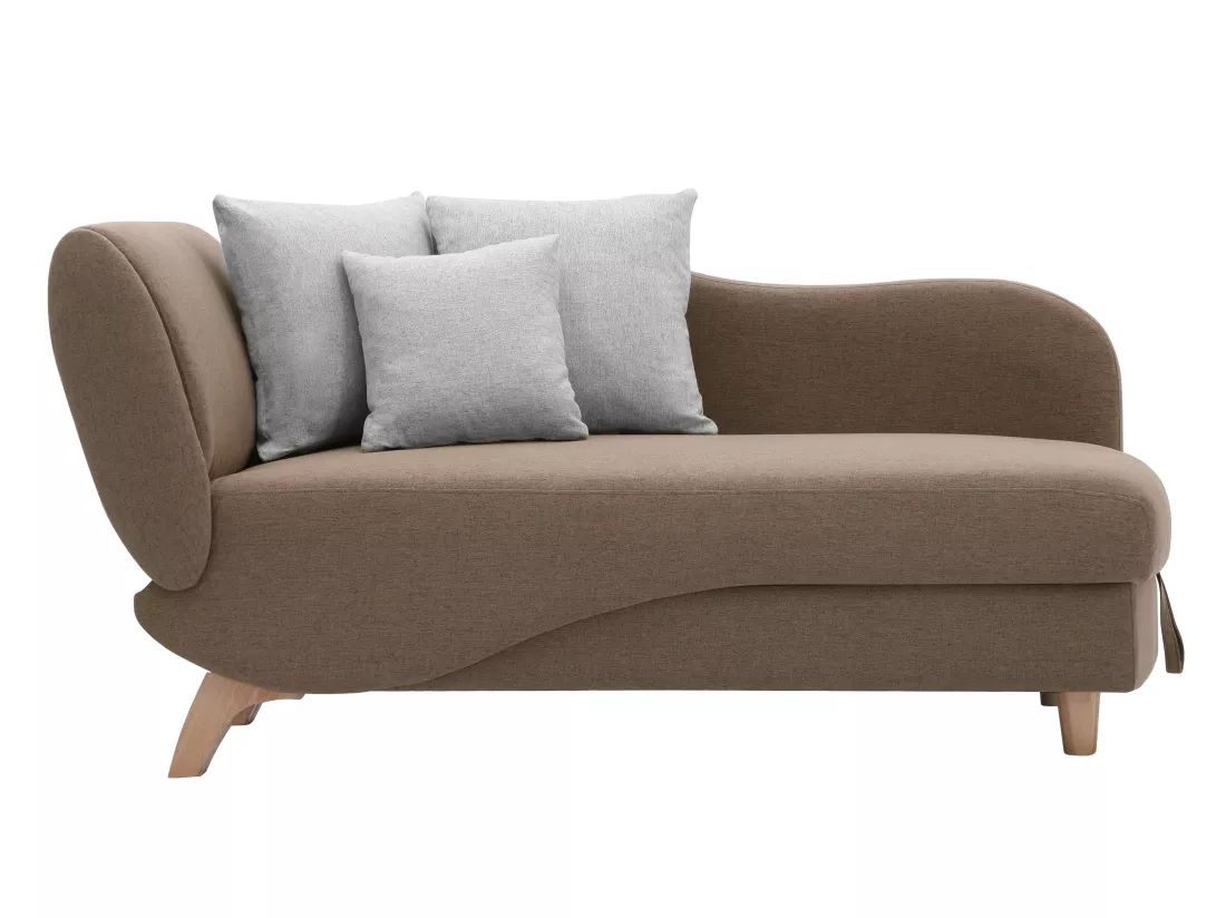 Méridienne droite convertible en tissu marron avec coffre de rangement PENELOPE