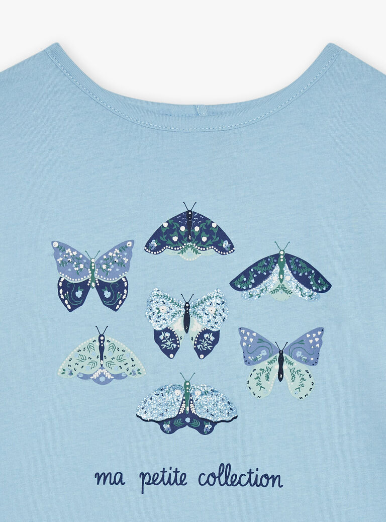 T-shirt bleu ciel à papillons