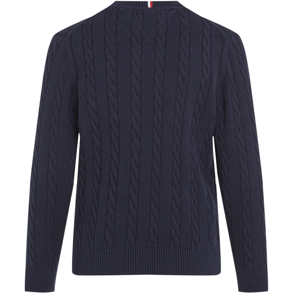 Køb Tommy Hilfiger Dark Night Navy Crew Neck Bomuld Cable Striktrøje