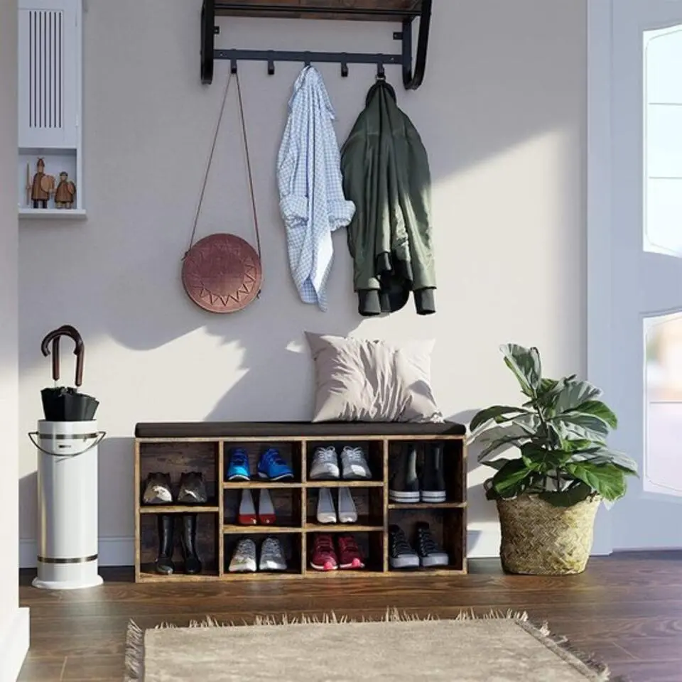Parya Home Schoenenkast met Zitvlak - Zwart en Rustiek Bruin