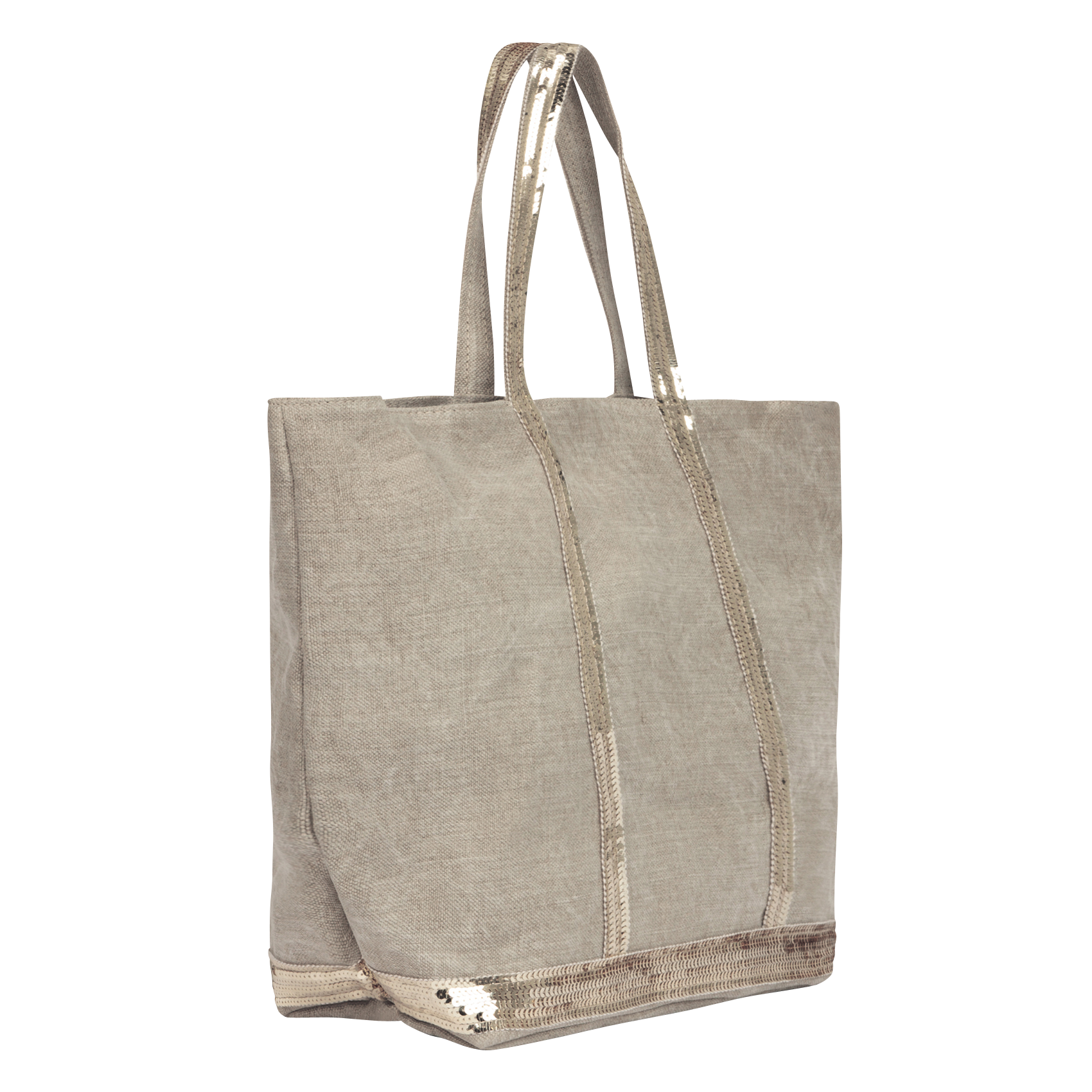 Cabas L brodé avec sequins en lin | Beige