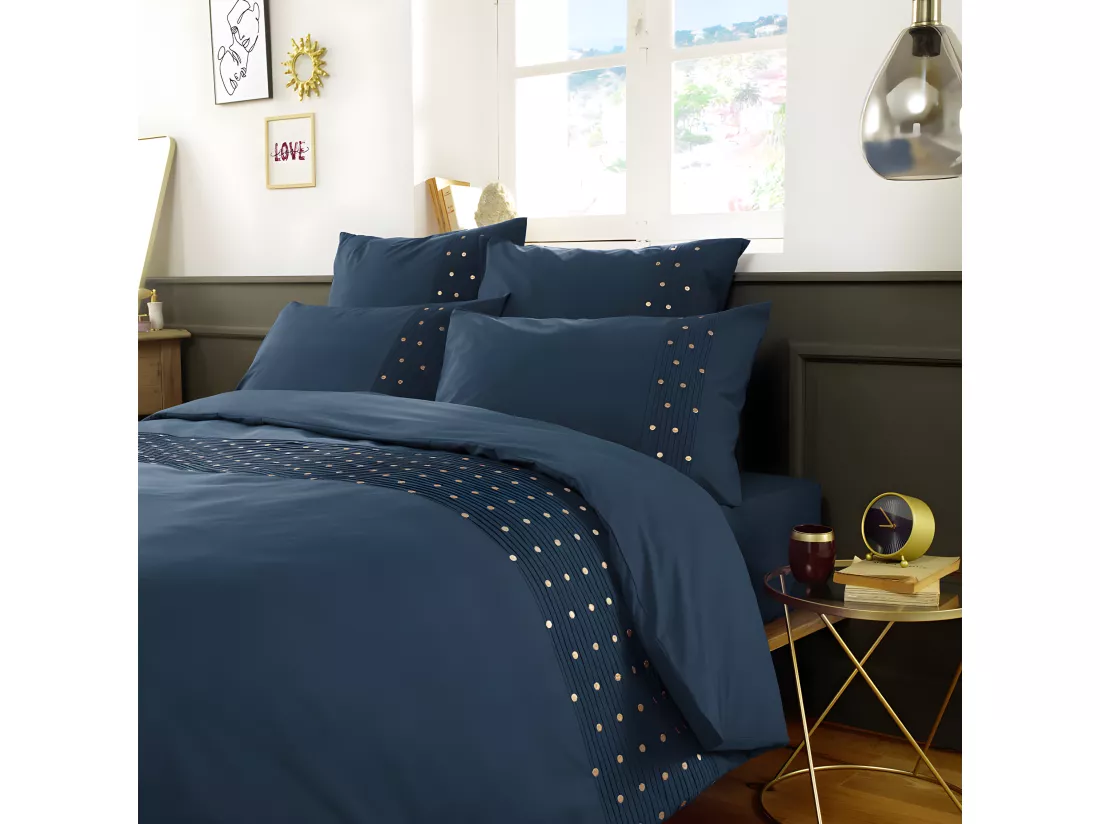 POLLY - Housse de Couette 260x240cm Coton Coloris Mûre