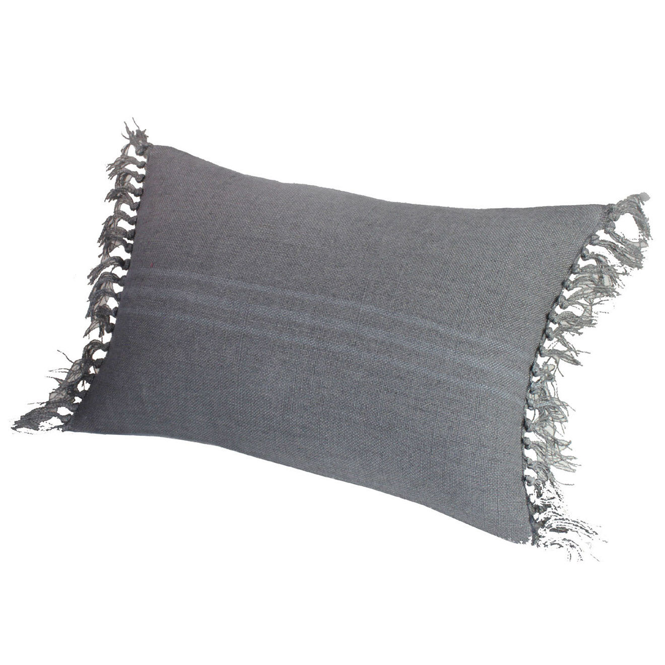 En Fil d'Indienne Housse de coussin Lin Franges grise - 30x50 cm