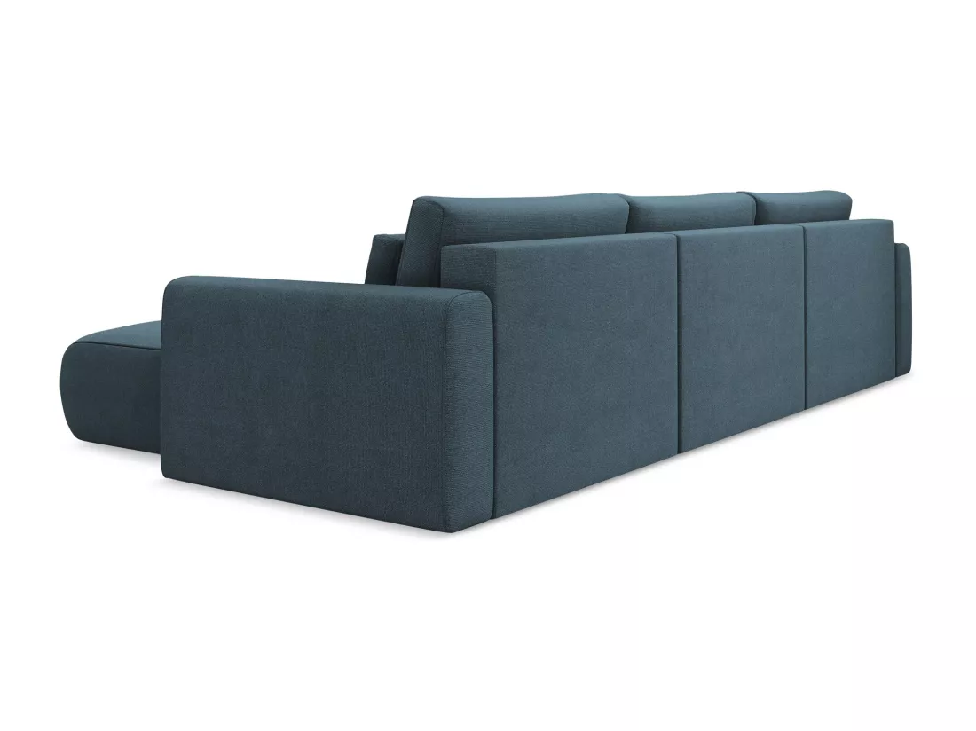 Canapé d'angle panoramique convertible en tissu texturé - jeans bleu - KAPUA