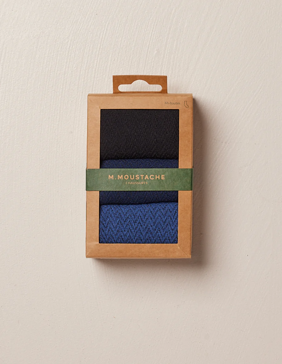 Pack de 3 Chaussettes - Chevron gaufré noir navy bleu