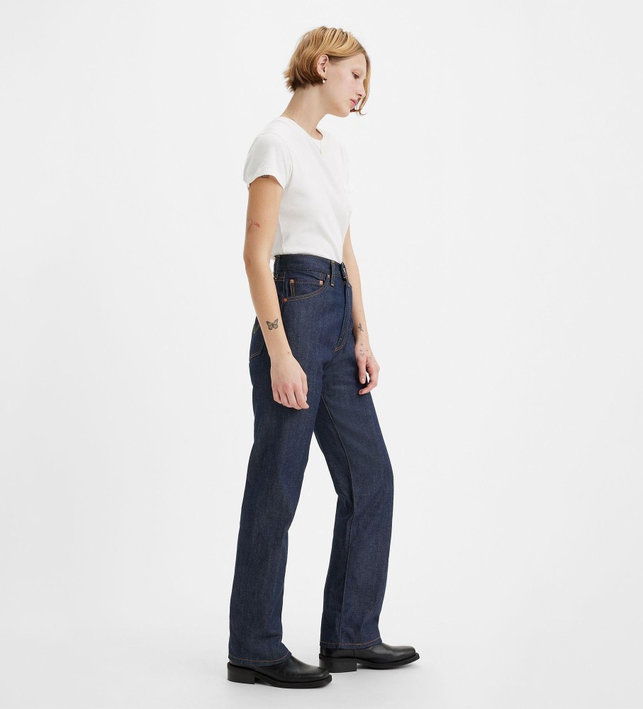 Calça jeans Levi's 701, roupa vintage, 1950, estilo marinheiro.