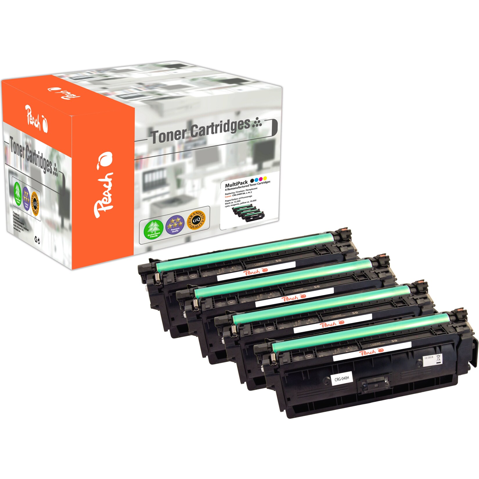 Peach PEACH H040H 4 Toner XL (bk, c/m/y) ersetzt Canon CRG-040H, 0461C002, 0459C002, 0457C002, 0455C002 für z.B. Canon ISensys LBP -710 Cx (wiederaufbereitet)