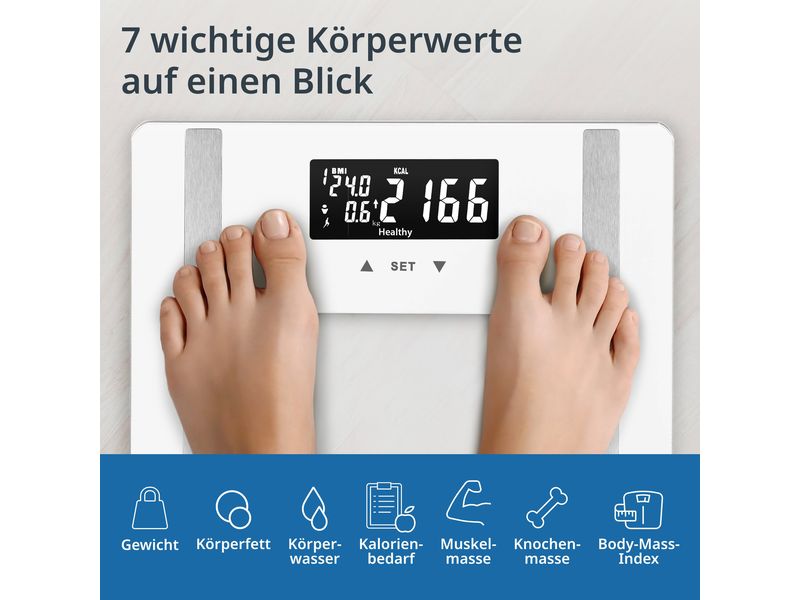 ADE Körperanalysewaage Ines Weiss Digitale Körperfettwaage bis 200 kg