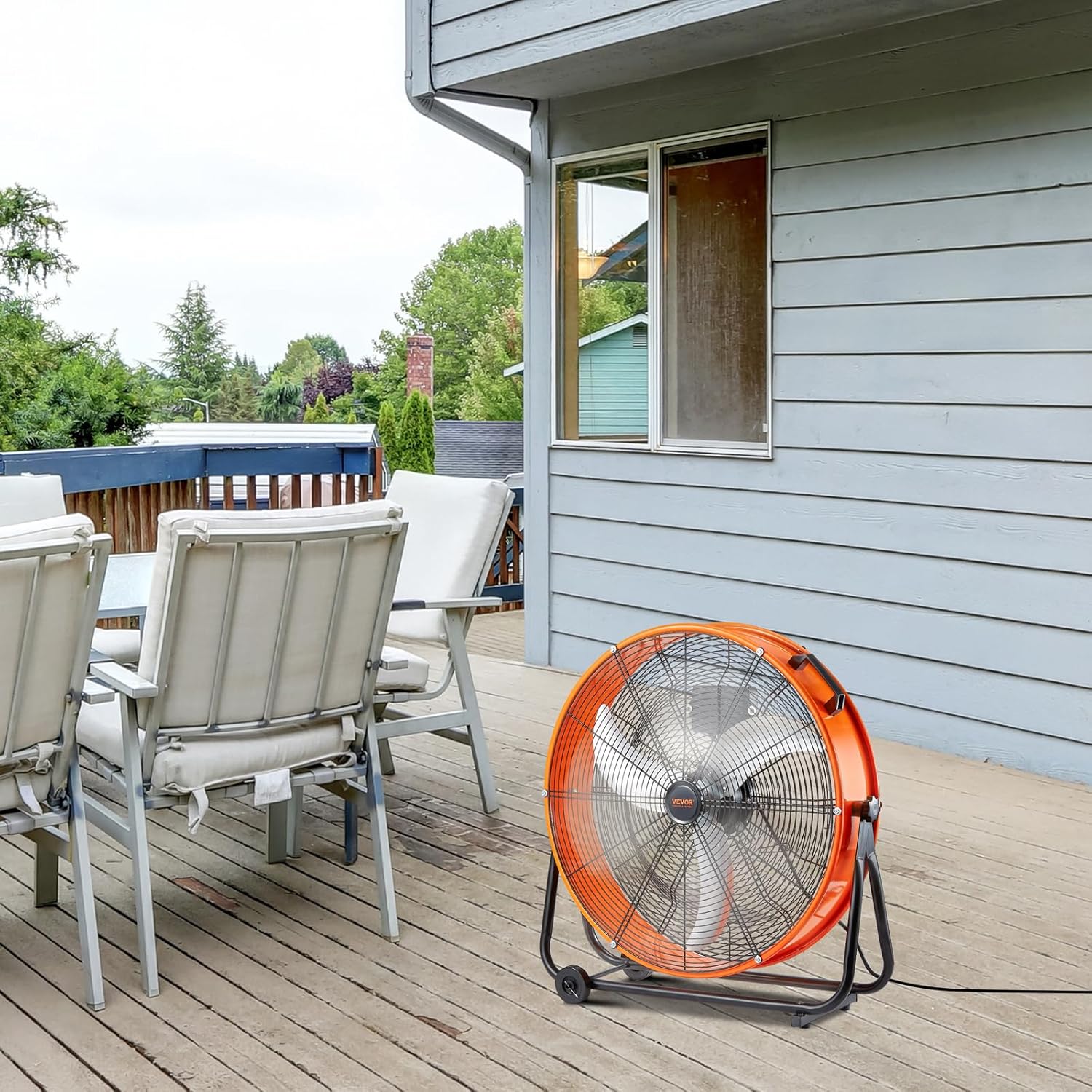 VEVOR Trommelventilator, Bodenventilator, Industrieventilator, 3 Gang, 8600 CFM, 360° verstellbare Neigung, 0-2-Stunden-Timer, Standventilator, Windmaschine für Lager, Werkstatt, Fabrik, Keller