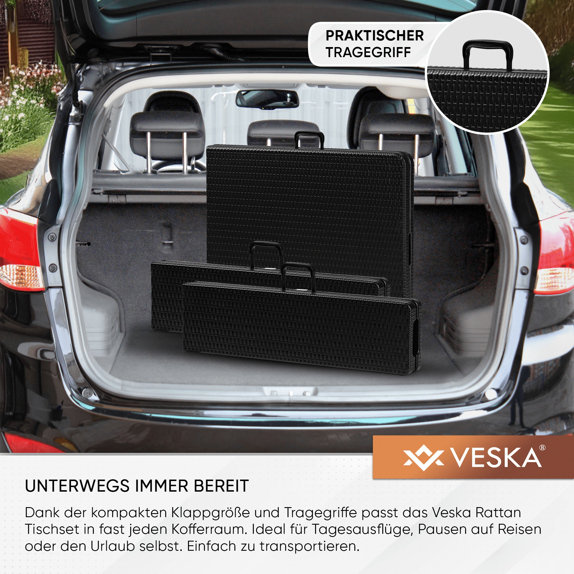 VESKA Bierzeltgarnitur 3-teilig - Rattan-Optik - anthrazit