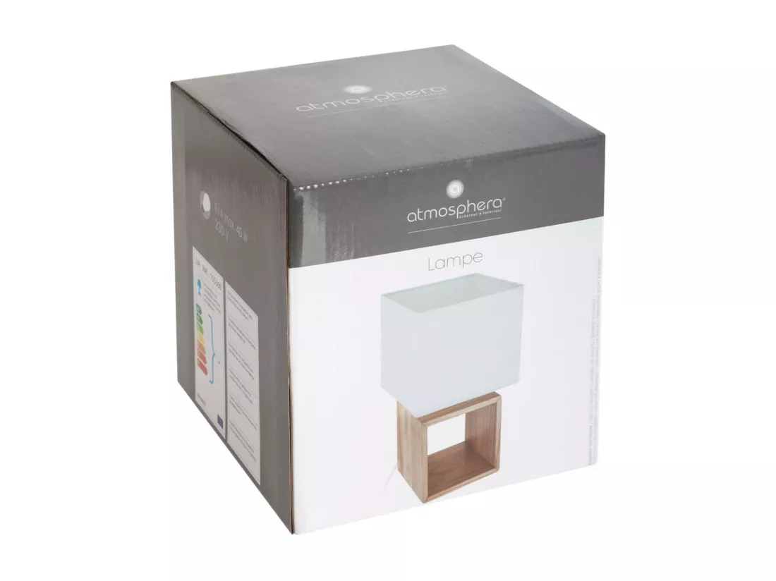 Lampe à poser en Bois et Abat-jour carré H 32 cm