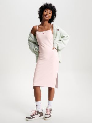 Vestido midi justo com amarração nas costas