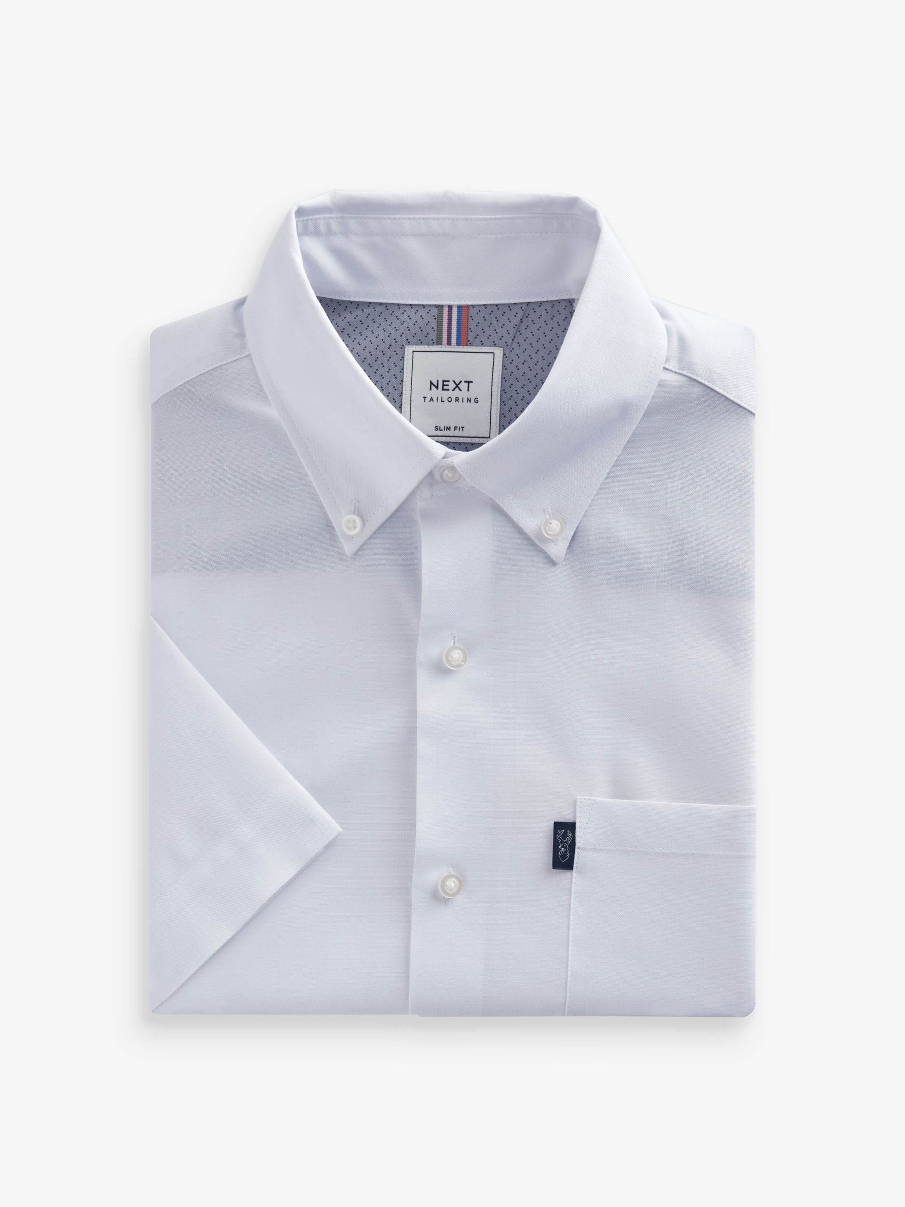 Wit - Slim Fit - Gemakkelijk te strijken Oxford overhemd met korte mouwen en knopen