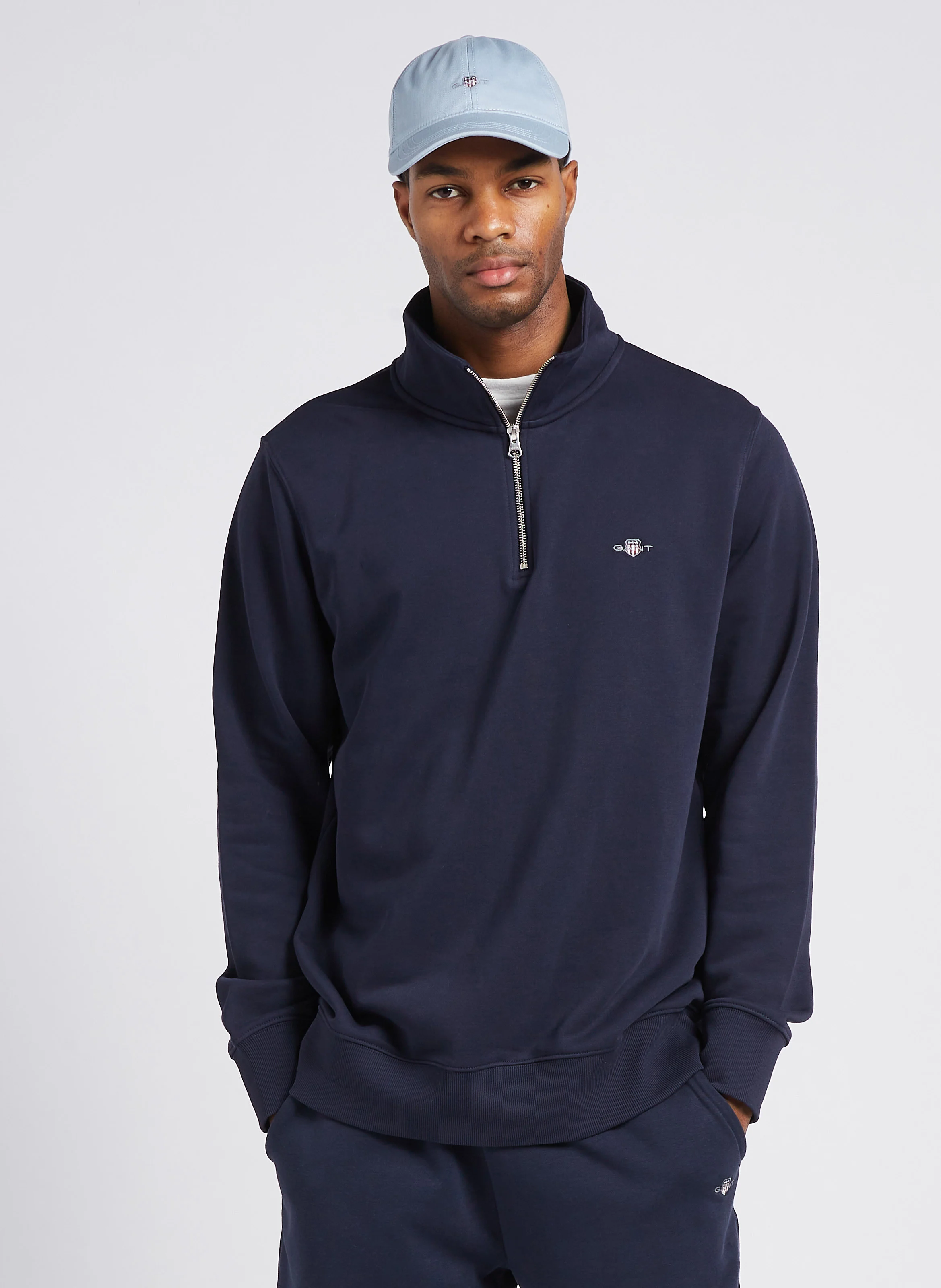 Pull col zippé en coton mélangé | Bleu