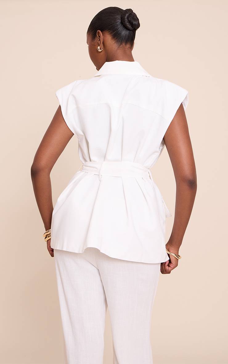 Crème Gilet Utilitaire Aspect Lin Avec Ceinture À Nouer À La Taille