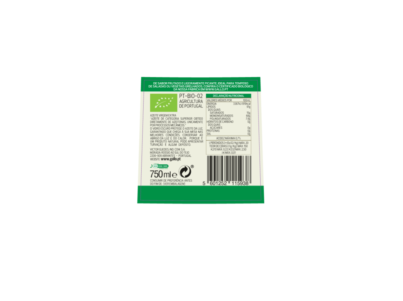 AZEITE GALLO BIO FRUTADO 750ML