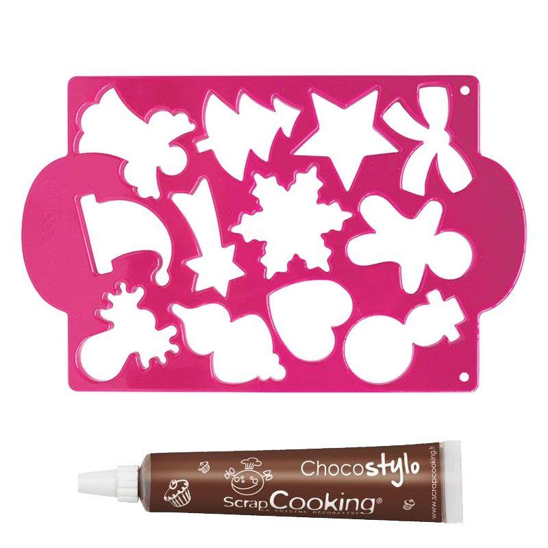 Plaque découpoirs à biscuits Noël + 1 Stylo chocolat Scrapcooking
