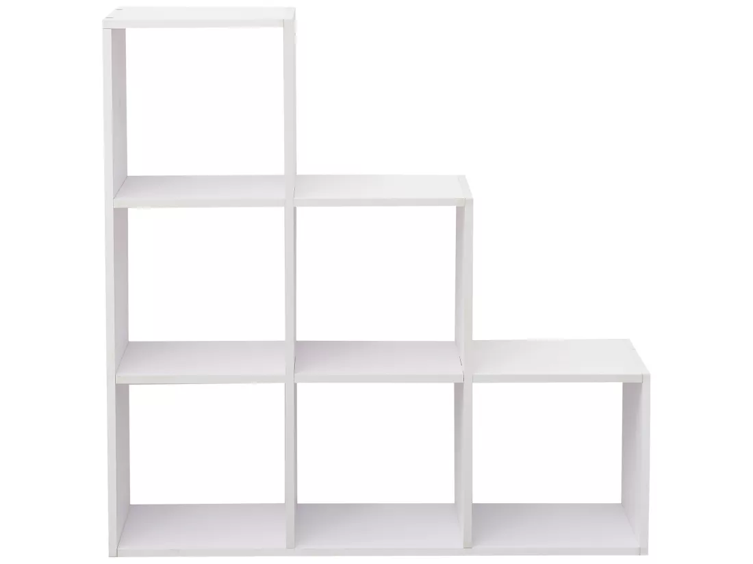 Etagère Bibliothèque Blanc Bois 6 Niveaux Salon 97,5x97,5x29 Cm