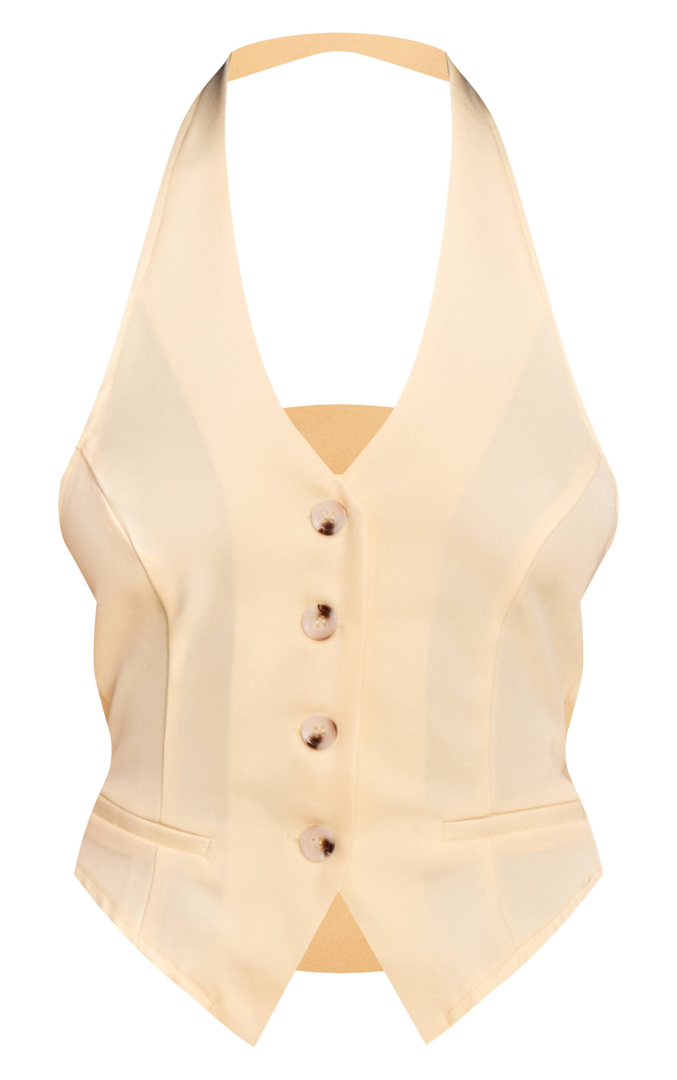 Butter Yellow Gilet Dos Nu Col Licou En Tissu Tissé Ajusté
