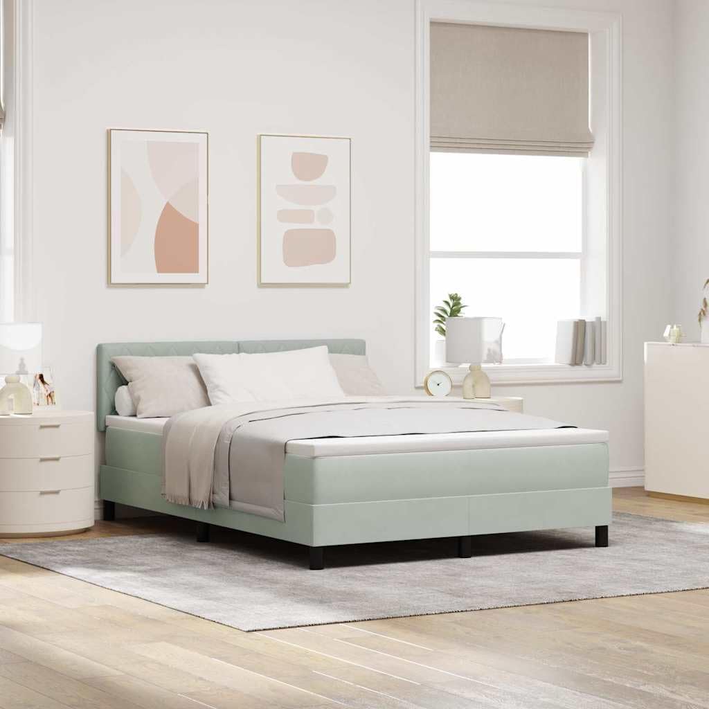 vidaXL LED Boxspringbett mit Matratze Hellgrau 160 x 200 cm Samt, Verstellbares Kopfteil, modernes Bettgestell mit LED-Beleuchtung, stylischer Samt, langlebiger Komfort