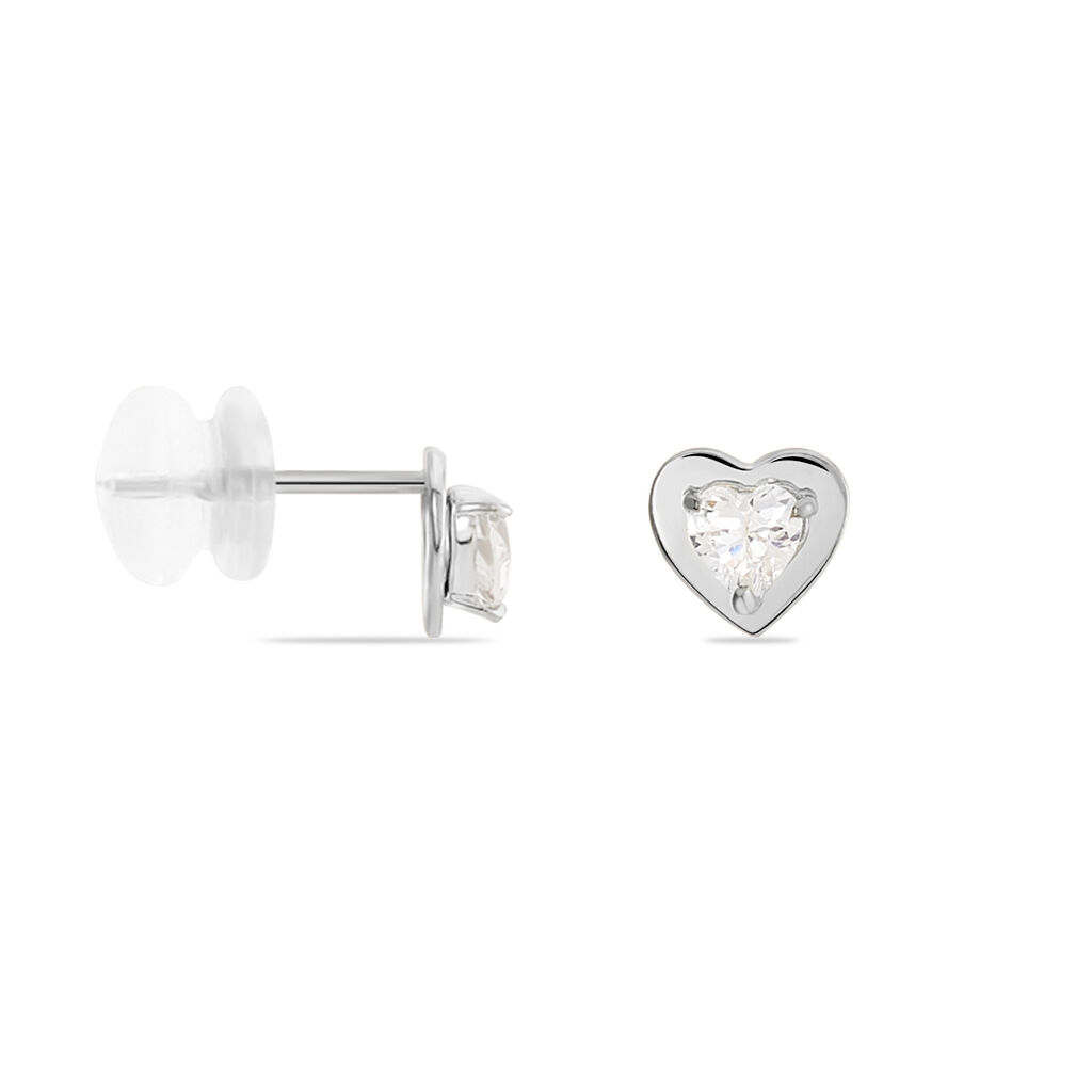 Boucles D'oreilles Puces Daria Coeur Plein Or Blanc Oxyde De Zirconium