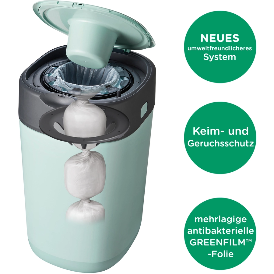 Tommee Tippee Windeleimer Twist & Click Advanced inkl. einer Kassette mit nachhaltig gewonnenem, antibakteriellem Greenfilm in grün