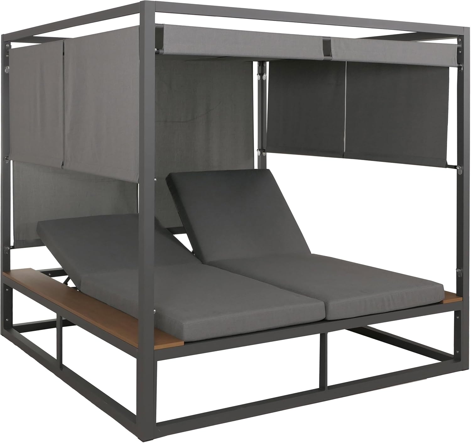 Mendler Aluminium Lounge-Gartenliege HWC-M63b, XL Sonnenliege Daybed, 10cm-Polster 200cm - dunkelgrau Polster grau