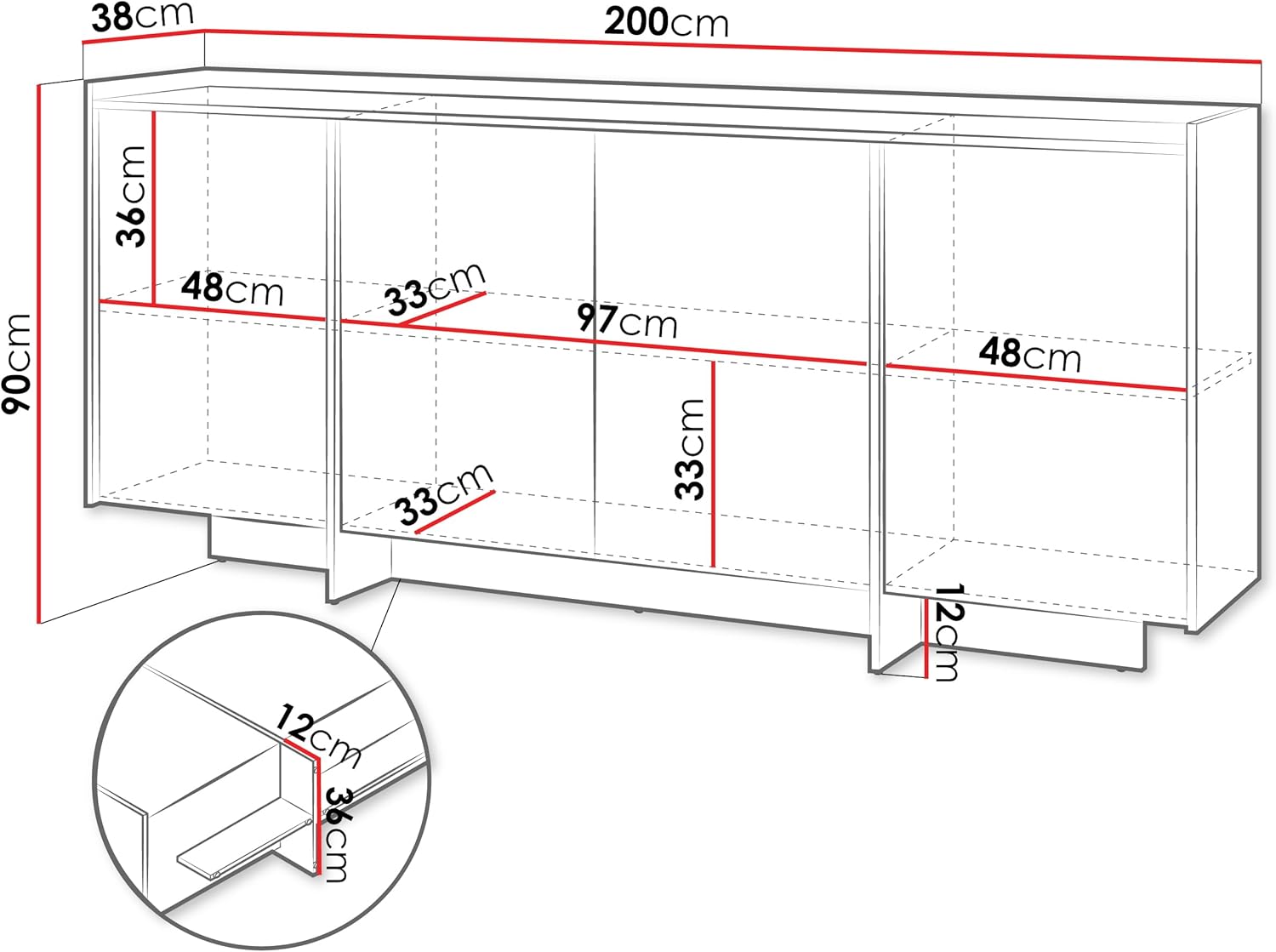 Mirjan24 Kommode Jundia K4D JA02 – Modernes Sideboard mit 4 Türen, 6 Innenfächern, grifflosem Öffnungssystem – Highboard/Anrichte/Mehrzweckschrank (Baltic Storm)