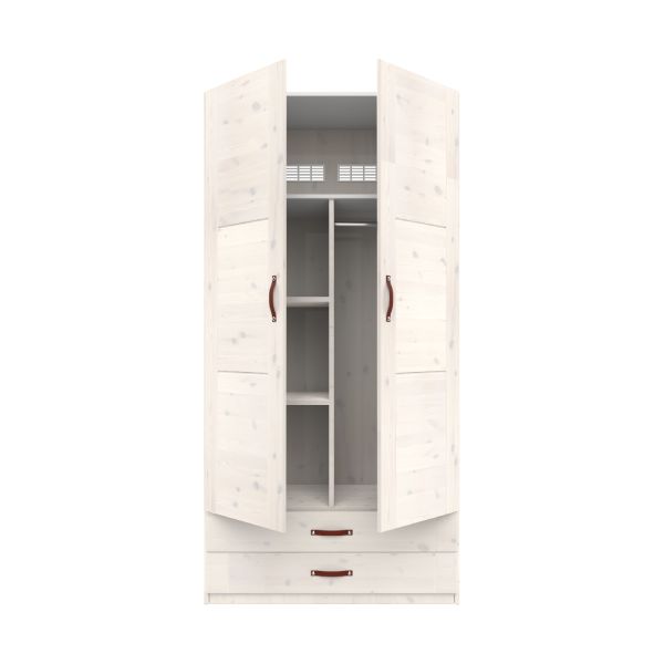 LIFETIME Kidsrooms Kledingkast 2-Deurs - 2 Laden - Tussenwand - White Wash