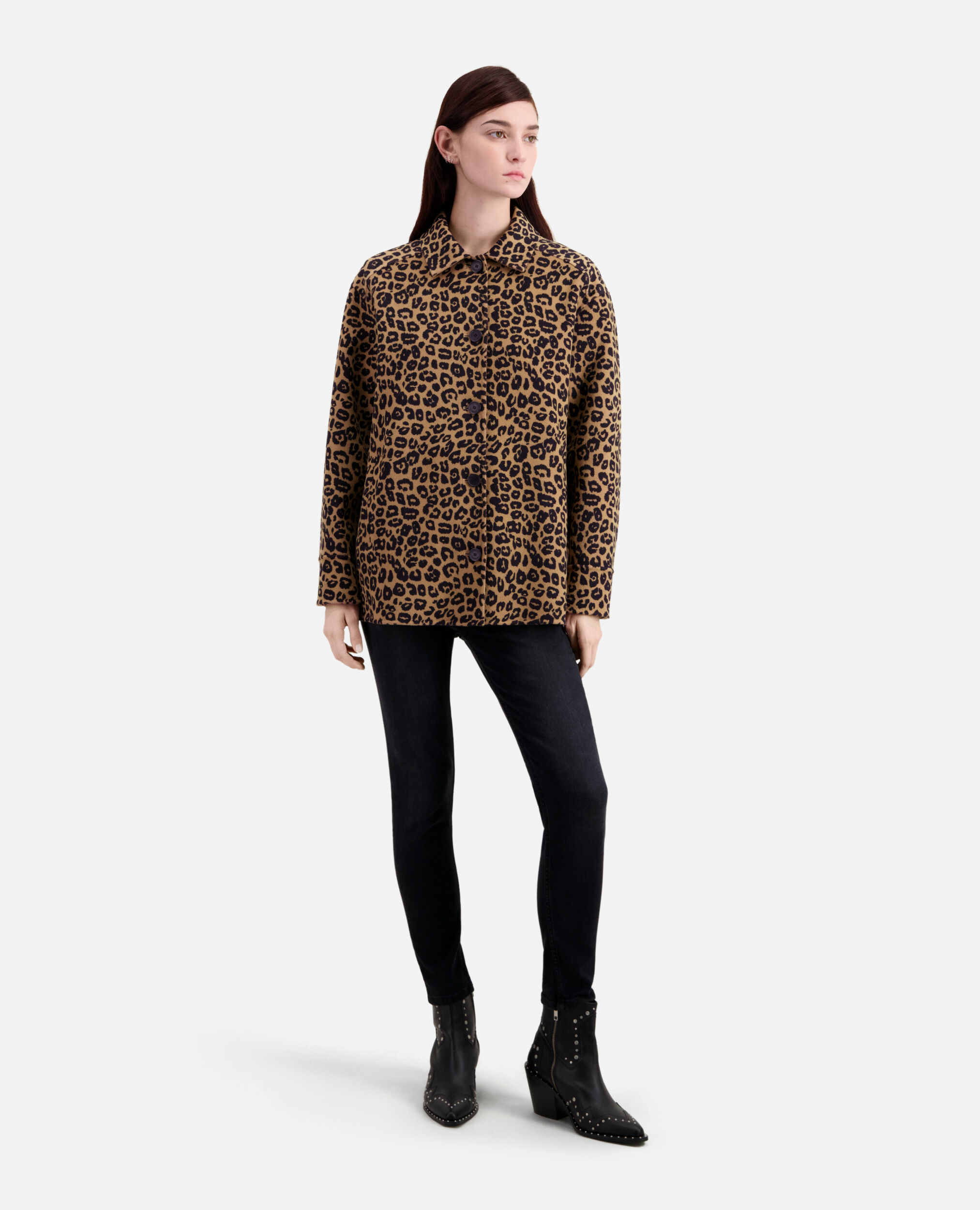 Leopard overshirt jacket in wool blend