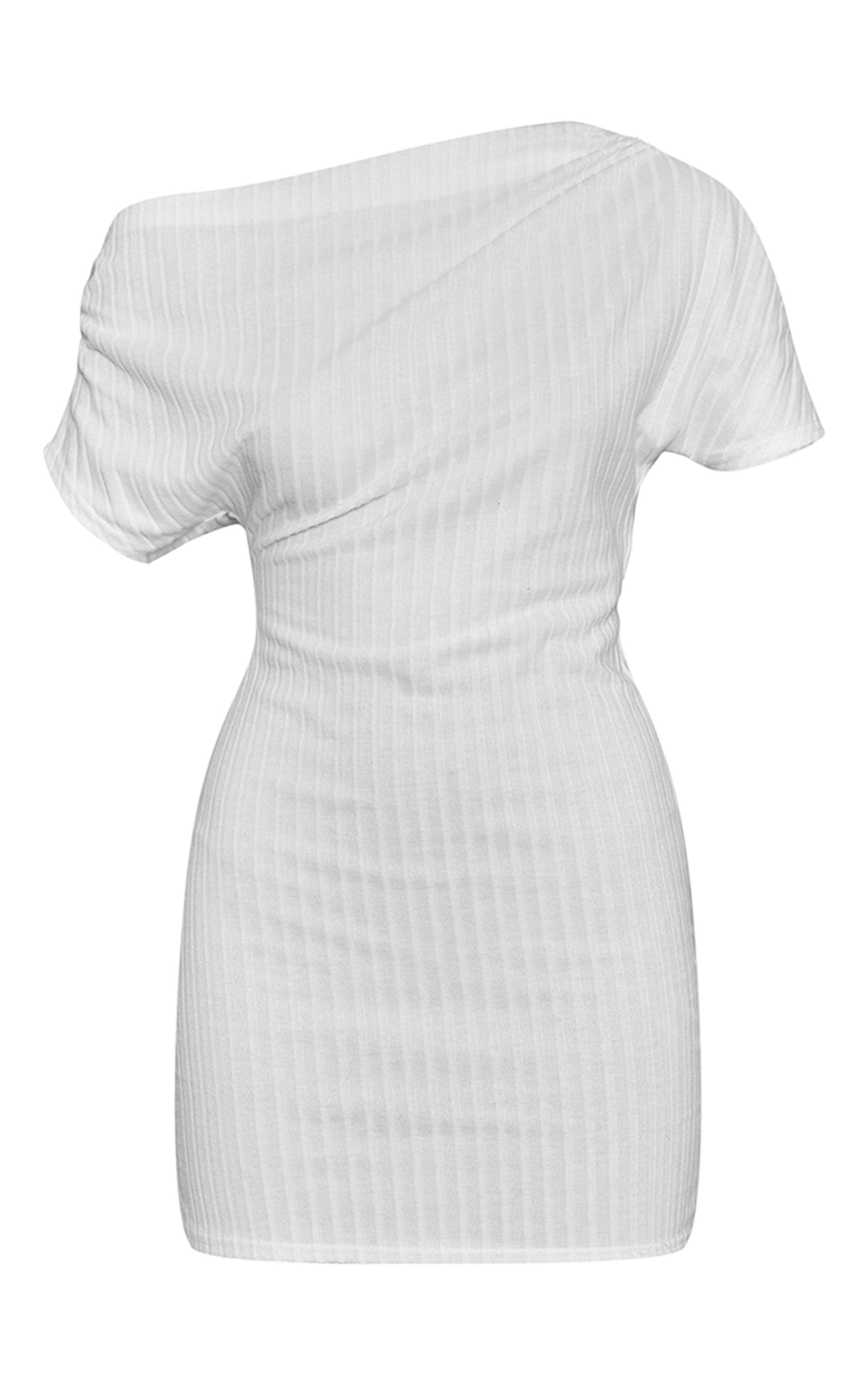Crème Robe Moulante Côtelée À Encolure Bateau