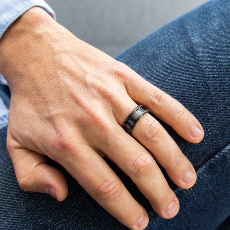 Magnifique Bague Anneau Homme Acier Noir