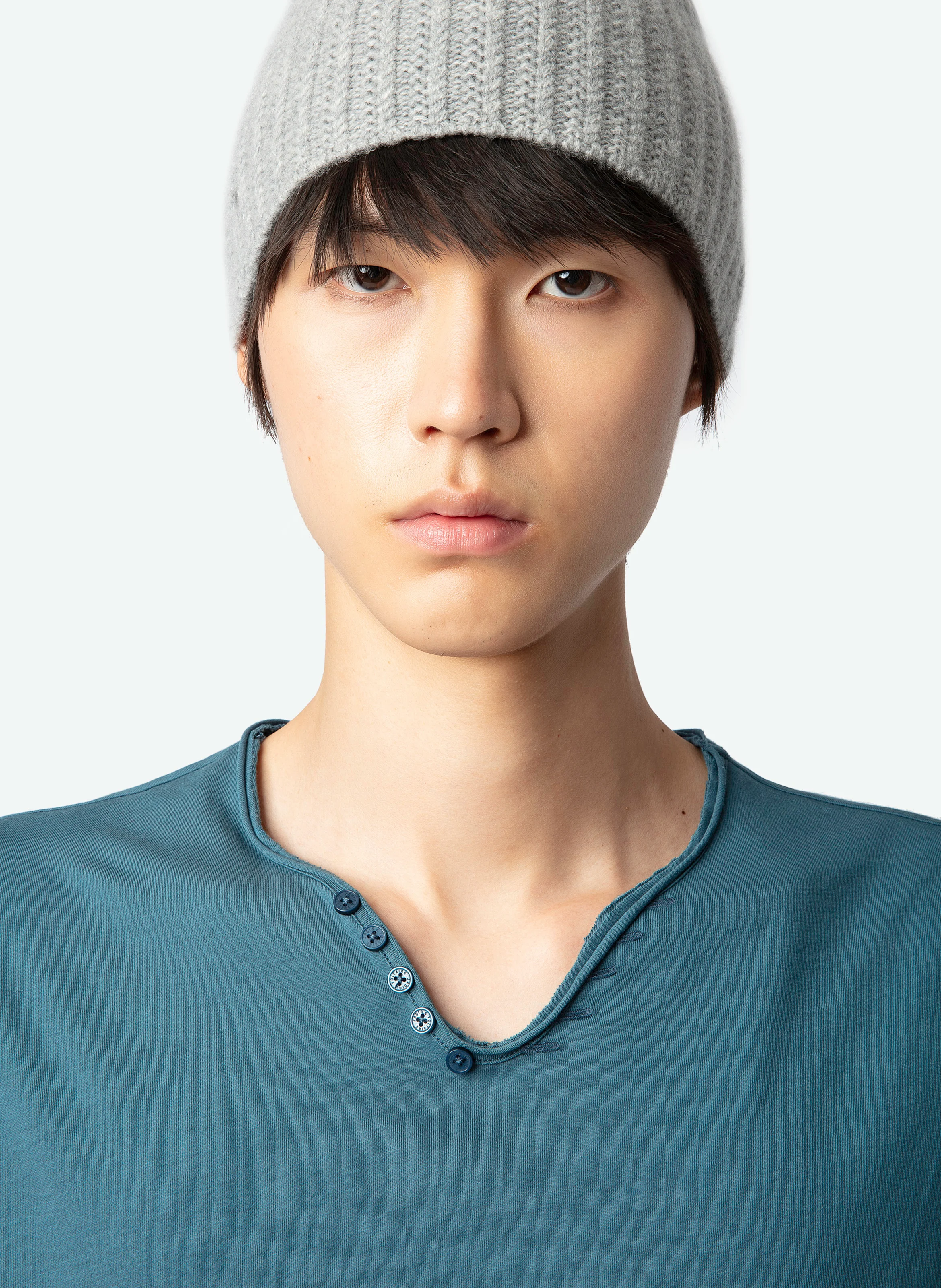 MONASTIR - Tee-shirt col V en coton bio| Bleu