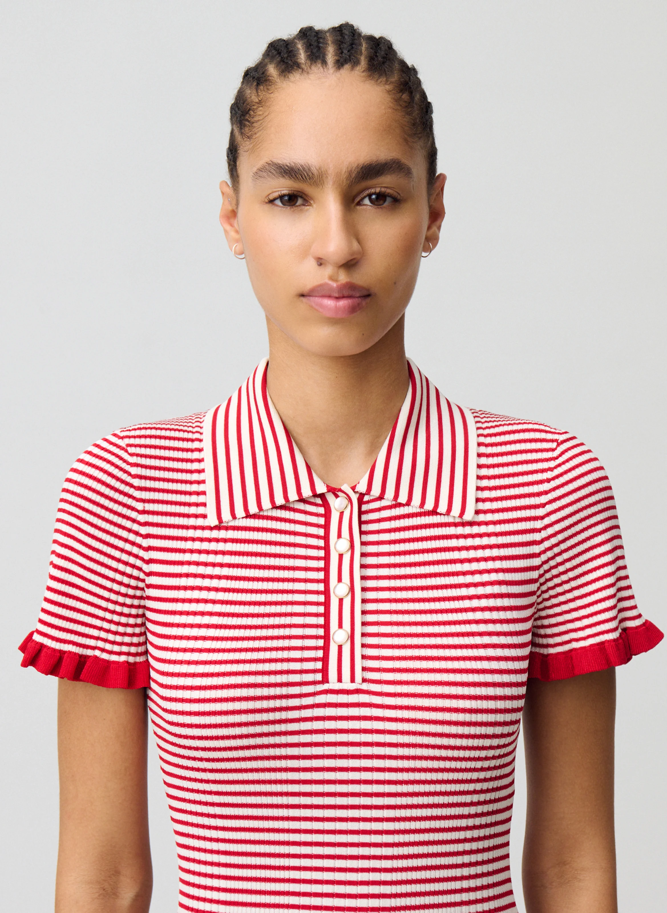 Robe midi moulante col classique | Rouge
