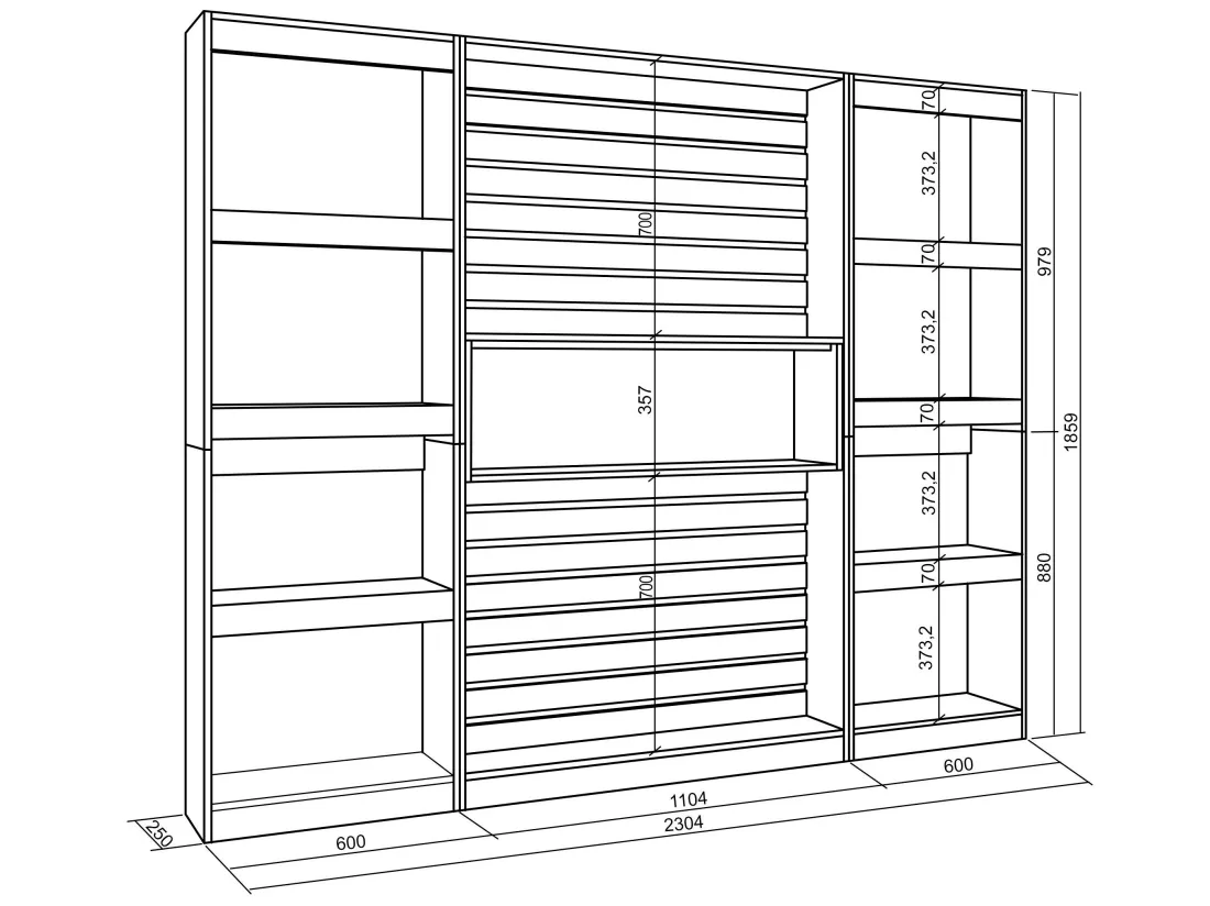 Étagère Bibliothèque, 230x186x25cm, Salon Salle à manger Bureau, Salon, Bureau, Chêne et noir