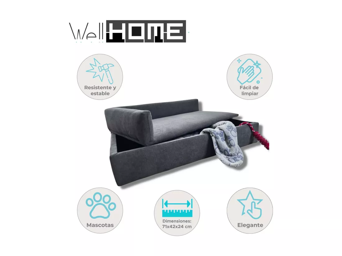 Canapé-lit Well Home avec canapé pour animaux de compagnie avec tissu spécial et base rembourrée Couleur Gris