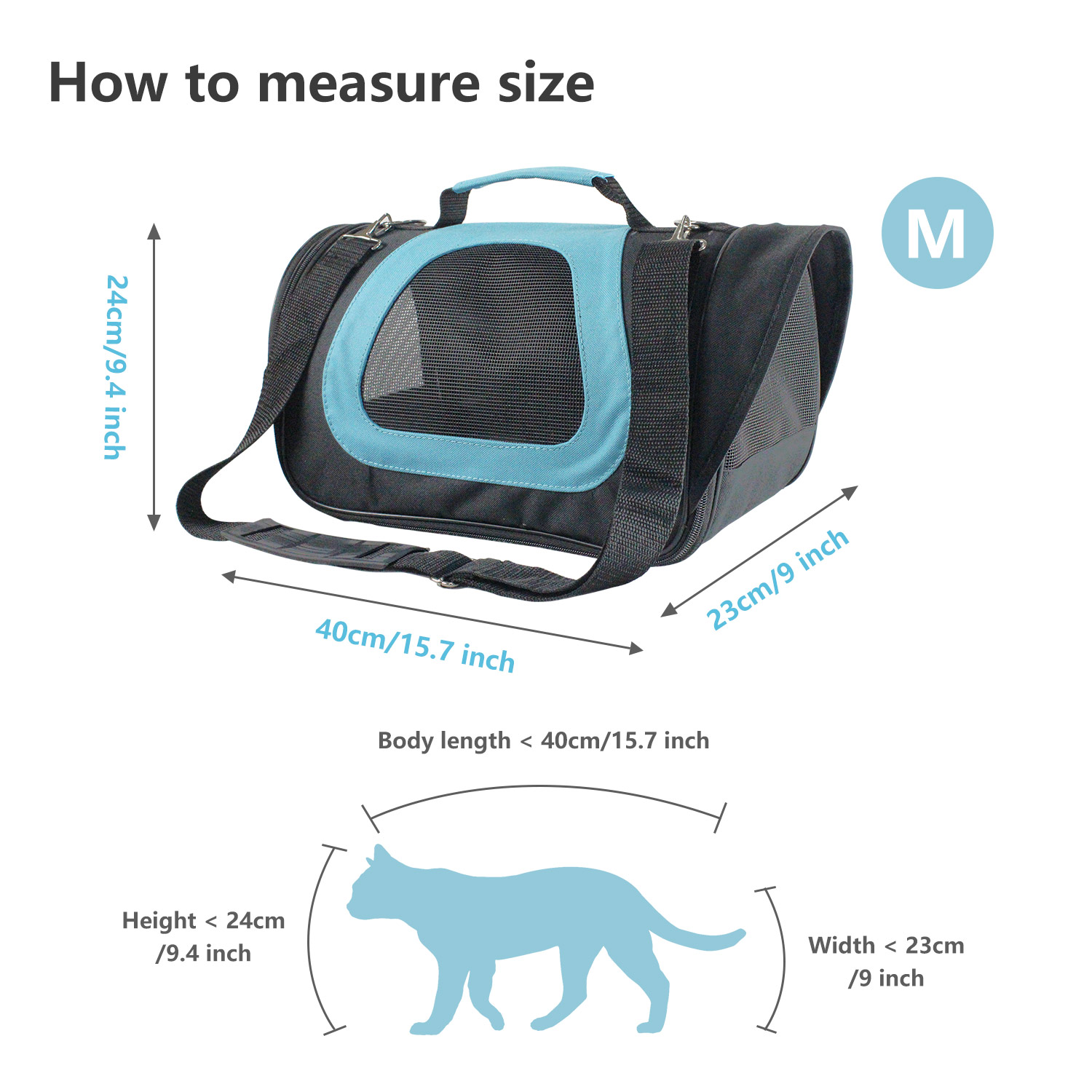 Nobleza - Bolsa de Transporte para Cães/Gatos, Respirável, 34*21*22CM, Tamanho Médio para Transporte de Animais de Estimação (Preto/Azul)